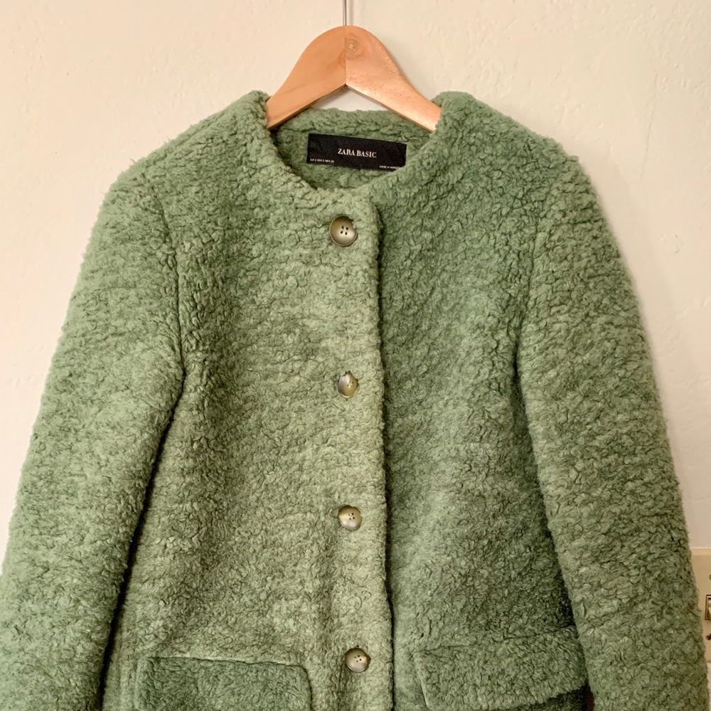 Green faux fur coat